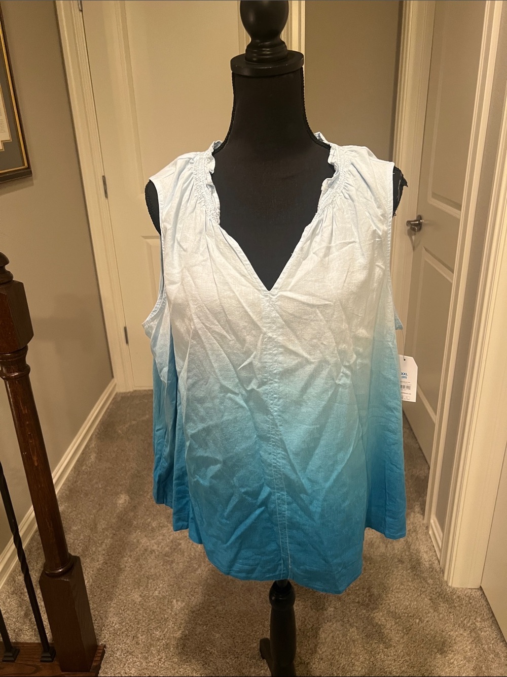 Time and Tru White to Blue Ombre V-Neck Sleeveless Tank Size 20